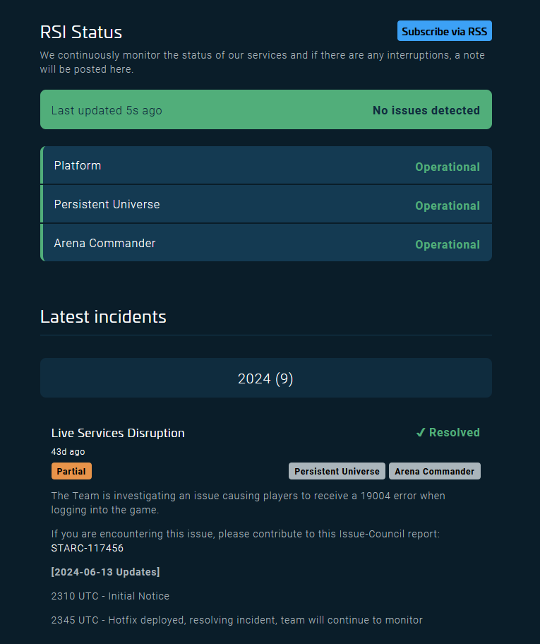 Server status is NOT okay! Star Citizen Spectrum
