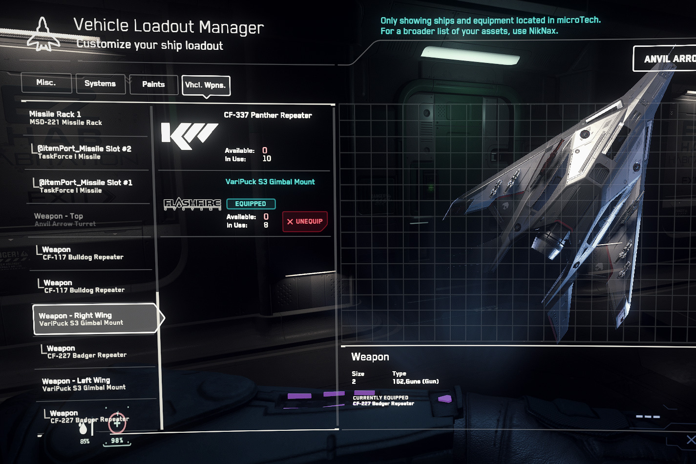 Workaround for Vehicle Loadout resets on claim / rearm (3.18 PU) Star